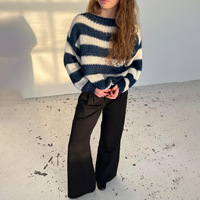 Pull en maille coréen ample à rayures, col rond et manches longues pour femme – Fournisseur en gros