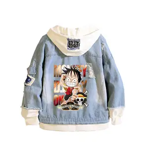 2022 Wholesale New One Piece High Quality Anime Denim Jacket Fashion Casual Hooded Coats Customized Sporty Loose Jackets