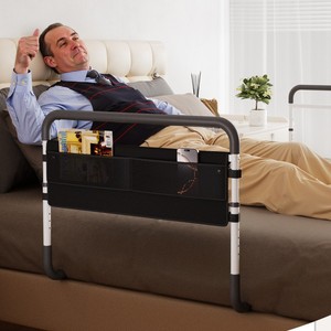 <b>Bedside</b> Handrails For Bed Safety With <b>Storage</b> Pockets No Drilling Required 165cm Length White Color - Product Image 1