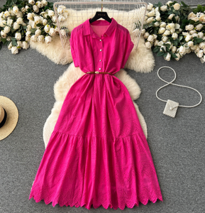 <span class=keywords><strong>Vestido</strong></span> de mujer, vestidos camiseros, cuello vuelto, línea A, manga corta, Regular, informal, <span class=keywords><strong>ajustado</strong></span>, cinturón <span class=keywords><strong>ajustado</strong></span>, Vestidos largos de verano - Product Image 3