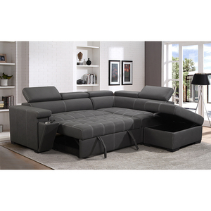 Set di Divani in Pelle Effetto Pietra per Soggiorno Europeo, <span class=keywords><strong>Divano</strong></span> a L con <span class=keywords><strong>Letto</strong></span> Estraibile e Tavolino da Caffè Integrato - Product Image 2