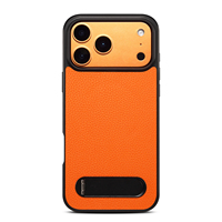 Étui de téléphone en cuir pleine fleur Togo Grain pour iPhone 17 18, coque antichoc noir orange