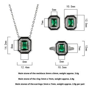 Vintage Eco-friendly Copper Gold Plated Square 6*8/5*7mm Emerald Zircon Pendant <b>Earrings</b> Ring <b>Set</b> Fashion Geometric Jewelry <b>Set</b> - Product Image 3