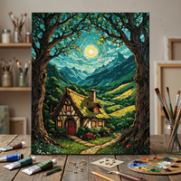 Peinture à l'huile et acrylique DIY, paysage naturel brossé, arbres du pays, impression numérique sur toile de coton