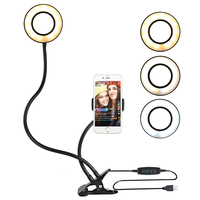 Anneau lumineux pour selfie avec support de téléphone portable flexible, compatible avec YouTube, vidéo et photographie, pour iPhone Xs Max XR et Android