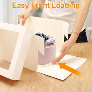 Zyfotzun 2 पैक 10x10x8 इंच डिस्पोजेबल केक बॉक्स पाई और केक परिवहन के लिए बेकरी के लिए ढक्कन सफेद खिड़की डिजाइन के साथ - Product Image 3