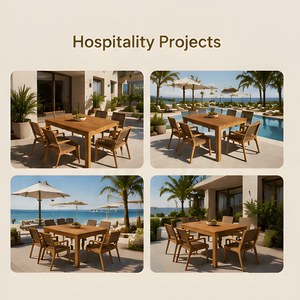 Set di Mobili da Esterno con Tavolo e Sedie, Sedie da Pranzo in Teak per Esterni, Arredamento da Giardino e Patio - Product Image 2
