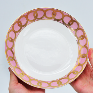 Juego de vajilla de porcelana china de hueso rosa de 3 piezas con borde dorado Diseño clásico <span class=keywords><strong>Girlhood</strong></span> Dream Dishes para niñas - Product Image 4