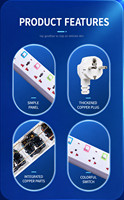 Regleta Universal con Interruptores Individuales, 5 Tomas de Corriente, Enchufe Estándar para EE. UU., Reino Unido y Tailandia, 2500W, Extensión Multi-Toma