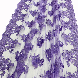 New Arrival Fashion 2025 Floral <strong>Purple</strong> Embroidery Lace Fabric <strong>Sequin</strong> Tulle Lace Embroidery Fabric for French - Product Image 3