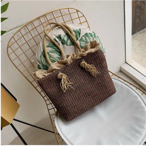 Sac bandoulière en paille tressée pour femme, magnifiquement fait main, avec détails en crochet et macramé, sacs de plage, directement du fournisseur indien - Product Image 2
