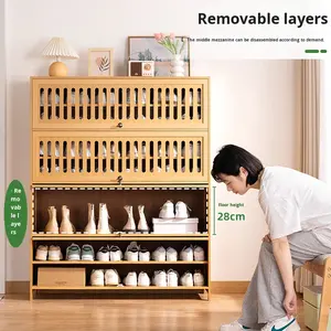 خزانة أحذية فاخرة من الخيزران بتصميم عصري للمدخل، رف أحذية ضيق متعدد الطبقات للأماكن الخارجية والممرات - Product Image 3