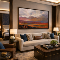 Peinture à l'huile paysage coucher de soleil peinte à la main, texture cuillère à palette, toile murale, design contemporain, taille personnalisée, luxe