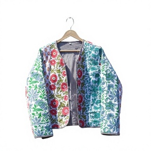 Blazer en coton brodé à la main pour femme, motif floral, manches longues, devant ouvert, vêtement d'extérieur printanier, coupe classique, tissu tissé - Product Image 1
