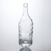 Bouteille en verre sculptée Starburst de 750 ml, bouteille à liqueur incurvée et embossée pour whisky, vodka, gin