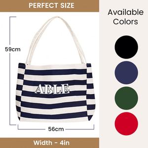 Classic Striped Thick <b>Canvas</b> Shopping Tote Custom Printed Daily Casual Travel <b>Handbag</b> Multi Color Commute Shoulder Carry Bag - Product Image 2