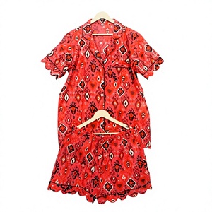 Handmade 100% Pure Cotton Elegant <b>Classy</b> Summer Vacation Hand-Block Printed Kangura Shorts Pajama Sets Soft Breathable Elastic - Product Image 1