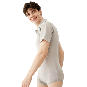Body de Algodón Gris para Adultos, Mono para Bebés Adultos, Ropa <span class=keywords><strong>ABDL</strong></span> con <span class=keywords><strong>Manga</strong></span> Corta y Broches en la Entrepierna para Hombres, para Pijamas - Product Image 2