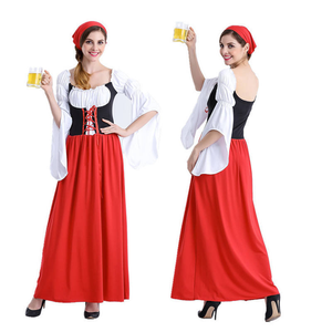 Kit de costume Dirndl pour l'Oktoberfest, Halloween, la télévision et le cinéma, robe longue rouge et noire pour femmes + foulard, matière polyester - Product Image 2