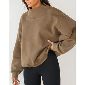 Sudadera de cuello alto con logotipo personalizado al por mayor, sudaderas con capucha de color liso para mujer - Product Image 3