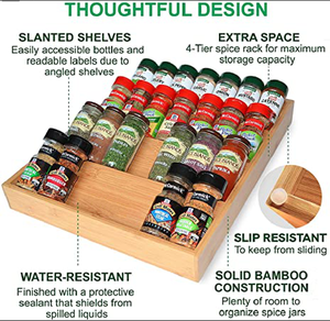 Bán buôn tre gia vị giá tổ chức, 3 Tier gỗ gia vị ngăn kéo lưu trữ khay, bằng gỗ gia vị ngăn kéo tổ chức với lọ AMD nhãn - Product Image 3