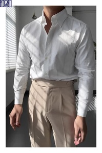 <span class=keywords><strong>Chemise</strong></span> <span class=keywords><strong>homme</strong></span> coupe ajustée à col intégré, manches longues, style italien, en coton mélangé avec gaze de mousse, infroissable, pour affaires - Product Image 3