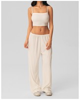 Nouveautés Ensemble 3 Pièces Femme Effet Seconde Peau Antichoc : Débardeur en Dentelle, Haut de Sport Manches Longues et Pantalon Large pour Yoga et Fitness