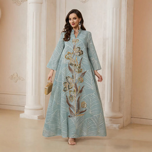 OEM/ODM Túnica Abaya Bordada con Malla, Ropa Islámica Estilo Golfo, Vestimenta Modesta, Moda <span class=keywords><strong>de</strong></span> Oriente Medio, Vestido Maxi <span class=keywords><strong>de</strong></span> Tela Nidha para Eid - Product Image 2
