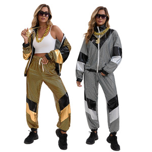 Ensemble de <span class=keywords><strong>combinaison</strong></span> rétro disco, jogging à grille néon, veste coupe-vent réfléchissante, costume de fête sur le thème des années 80 pour Halloween, spectacles sur scène - Product Image 1