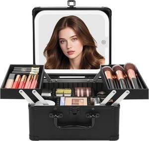 BINGO Estuche de Maquillaje para Exteriores Personalizable OEM/ODM de 15"x11" con Espejo Iluminado, Soporte para Brochas, Impermeable, Organizador de Viaje de 15L, Antipolvo - Product Image 1