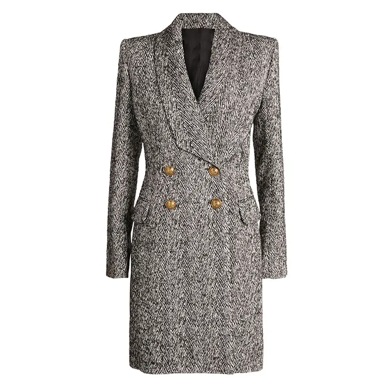 Manteau long croisé en tweed à chevrons pour femme, nouveau modéle slim, tendance, livraison rapide ou sur mesure, offre spéciale