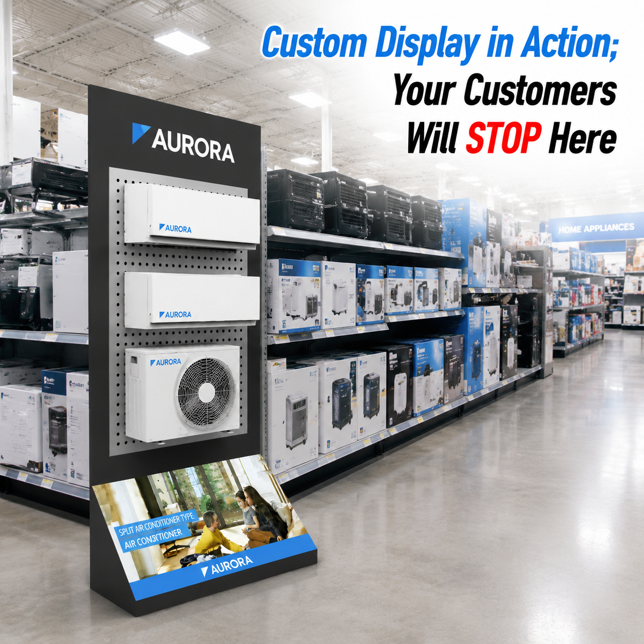 Custom Metal Air Conditioner Display Stand Floor Standing HVAC Split AC Showroom Pegboard Rack Mini Split Heat Appliance Retail — view 2