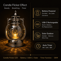 Lanterne LED Ramadan avec logo gravé personnalisé, bougie scintillante en métal, piles USB, 3 tailles, coffret cadeau, Eid, islamique, OEM, vente en gros