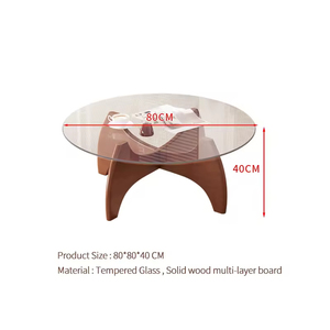 Set di Tavolini da Caffè Rotondi da <span class=keywords><strong>80</strong></span> cm con Piano in Vetro e Base in Legno, Moderni ed Economici per Soggiorno - Product Image 6
