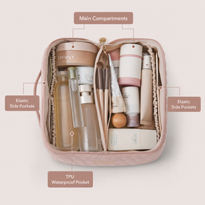 Grande trousse de maquillage imperméable en cuir PU, ouverture à 180 degrés, trousse de toilette de voyage avec 3 compartiments - Product Image 4