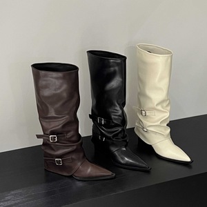 Women Knee High <b>Boots</b> Ladies Fashion <b>Boots</b> 2025 Autumn and Winter New Two-way Thick-soled Pleated Stacked <b>Boots</b> for Girls - Product Image 1