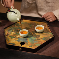 Xile Chang'an Retro Messing-Teetablett in Kupferfarbe, Hochwertiges Kung-Fu-Tee-Set im Chinesischen Stil mit Landschaftsmalerei