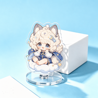Standee Akrilik Anime Dua Sisi Bertema Cinta Kartun Awan Telinga Kucing, Figur Karakter Transparan, Cetak Kustom OEM