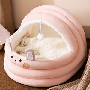 Cama para Mascotas, Cuna para Gatos, Casa para Perros Semicerrada para Todas las Estaciones con Diseño Sólido de Madera - Product Image 1