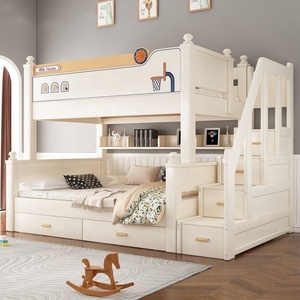 Letti a Castello in Legno Massello Estetici <span class=keywords><strong>per</strong></span> Bambini, Letto a Castello Rosa da Principessa <span class=keywords><strong>per</strong></span> Ragazze, <span class=keywords><strong>Mobili</strong></span> <span class=keywords><strong>per</strong></span> <span class=keywords><strong>Camera</strong></span> da Letto con Scala Contenitore e Materasso Incluso - Product Image 2