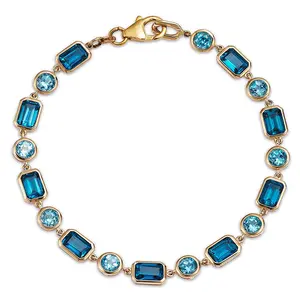 Gemnel 925 Sterling Silver Tennis Bracelets Waterproof 18K Gold Plated Bezel Baguette Blue Cubic Zircon Fine Jewelry