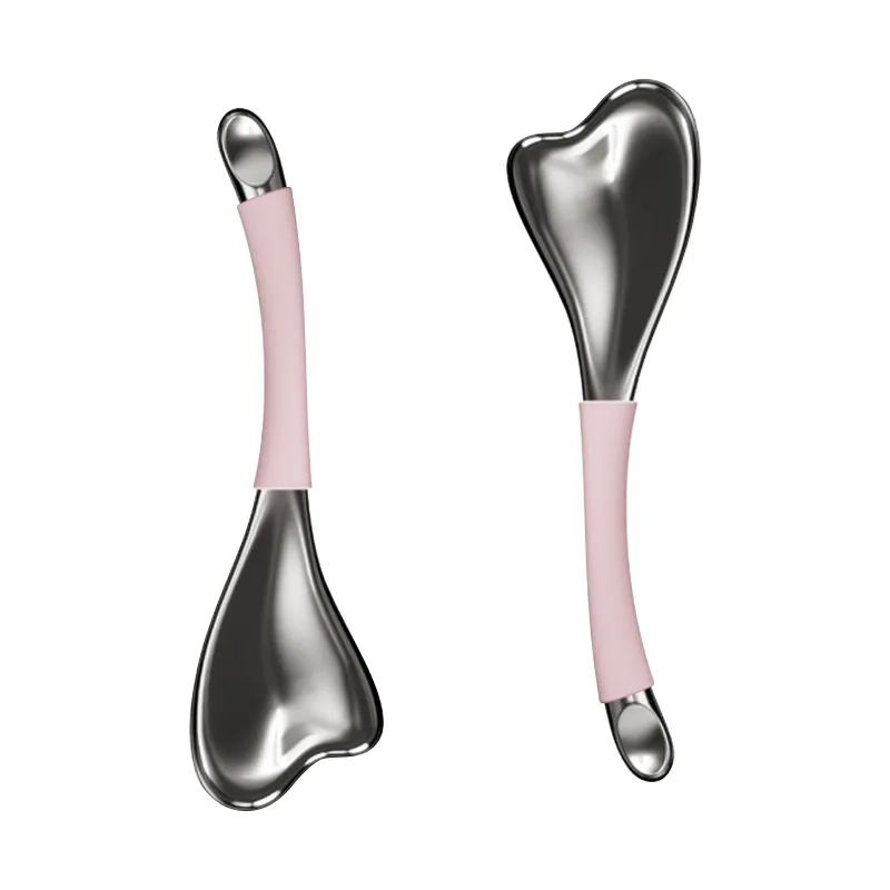 New Design Stainless Steel Beauty Tool Face Lift Firming Anti-Puffiness Pink Long Handle Heart Shape Ice Globes Cryo Sticks