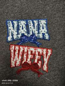 New Stock Big Size 10.7inch/27.3cm Iron on Chenille Sequin Mixed Embroidered Mama Bow Patch - Product Image 3