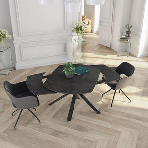 <span class=keywords><strong>Table</strong></span> à Manger Moderne Extensible 6 Places avec Plateau en Céramique, <span class=keywords><strong>Ronde</strong></span> ou Ovale, et <span class=keywords><strong>Rallonge</strong></span> Métallique pour Usage Domestique ou Hôtelier - Product Image 2