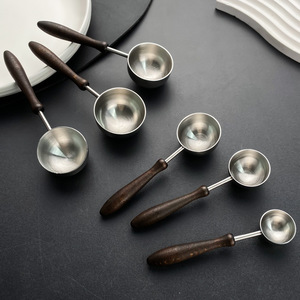 Stainless Steel <b>Measuring</b> <b>Spoons</b> With Wooden Handles Multi Size Retro Kitchen Baking Tools Coffee Bean Scoop Food Grade - Product Image 4