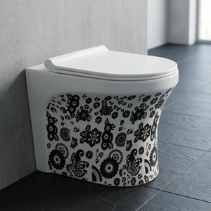 WC en céramique noir imprimé rétro, à poser au sol, de style européen, pour salle de bain - Product Image 1