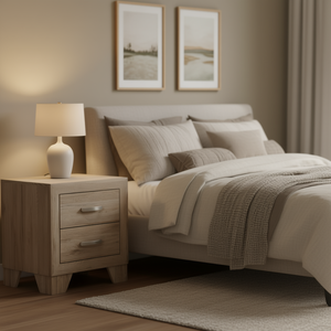 Mesa de Noche Miquell de Madera Natural con 2 Cajones, Mueble Moderno para Dormitorio, Decoración Ecológica para el Hogar - Product Image 2