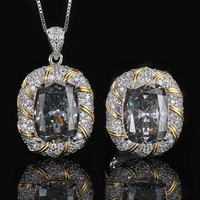 Parure de bijoux pour femme tendance, en laiton incrusté de zircon, plaqué bicolore, motif nid d'oiseau, noir et gris, pour soirée