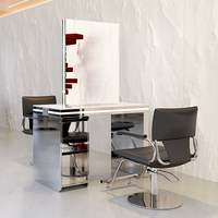 Meuble de rangement de salon de coiffure tendance avec miroir éclairé double face en métal – Station de coiffage et de coloration pour salons de coiffure