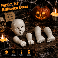 Set Boneka Bayi Halloween Lintas Negara, Lengan & Kaki, Plastik Horor, Hiasan Gantung Tas Jala, Ornamen Rumah Hantu